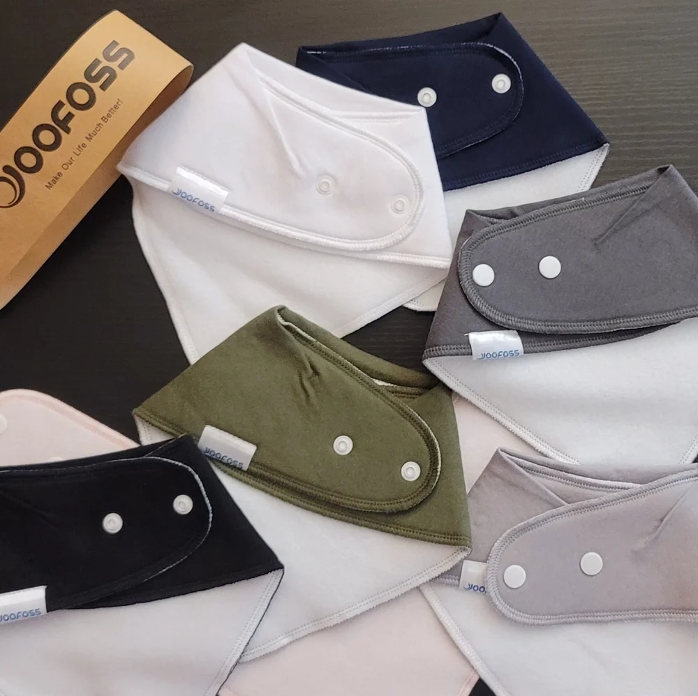 Yoofoos bibs 7 black gray blue white green orange Lt gray snaps cotton